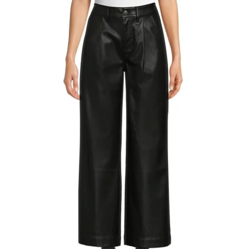 Time and Tru Women's High Rise Faux Leather Wide Leg Pant, size 4